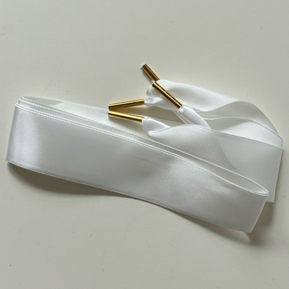 Elegant White Satin Ribbon with Gold Accents shoe laces